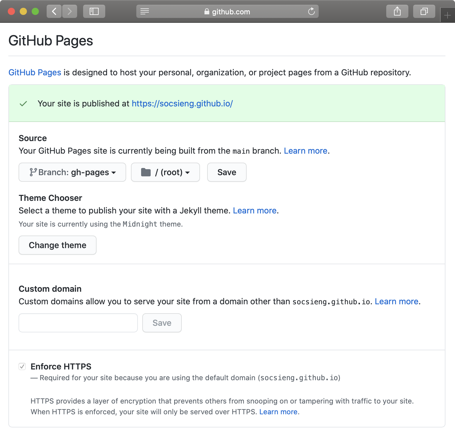 GitHub pages configuration